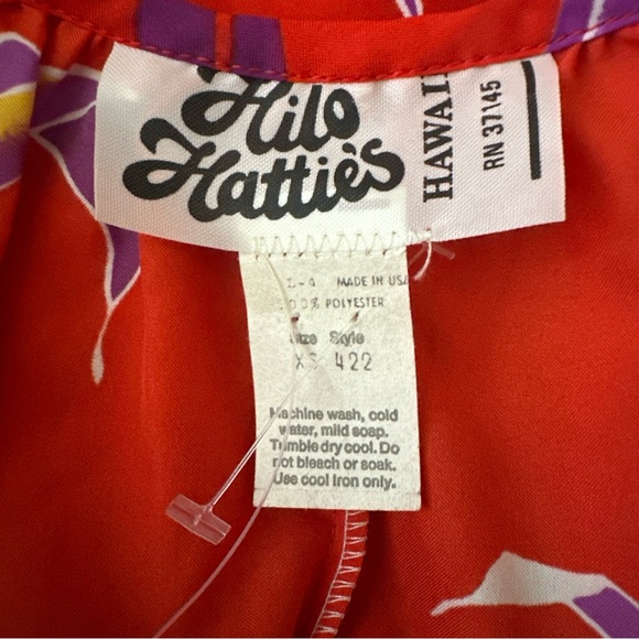 Vtg Hilo Hattie’s Hawaiian Womens XS Midi 90s 80s Dress Bold Flowers Resort Red - Picture 12 of 12